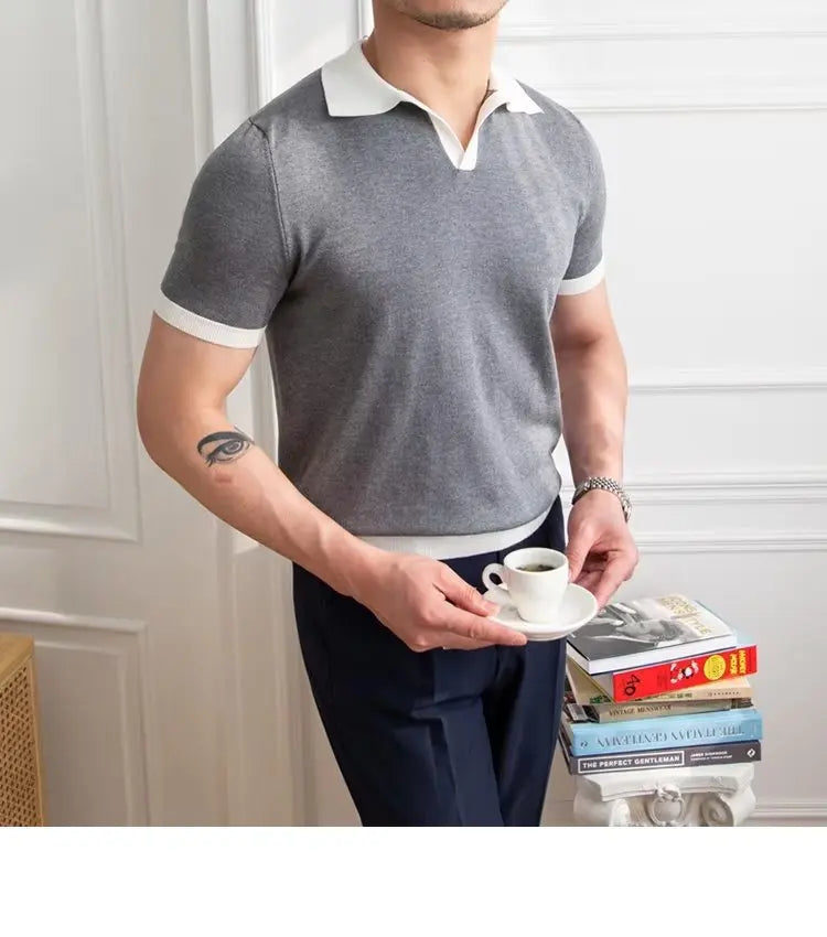 Fashion New Men's Elegant Knitted Polo Shirts Casual Versatile Lapel Tees Summer Breathable Loose Tops for Men Commuter Clothes