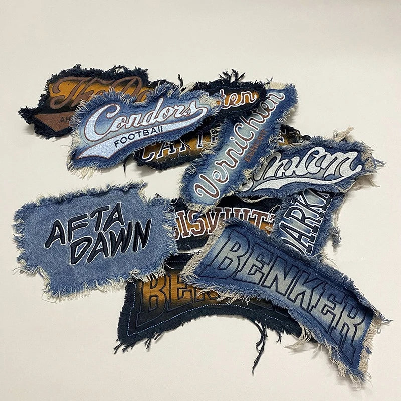 Punk Retro Denim Letter Patch Cool Embroidery Clothing Accessories Sewing Embroidered Patches Backpack Patches for Clothes Anime