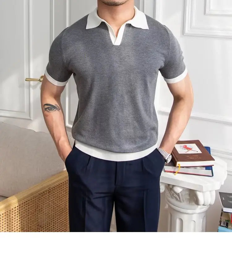 Fashion New Men's Elegant Knitted Polo Shirts Casual Versatile Lapel Tees Summer Breathable Loose Tops for Men Commuter Clothes