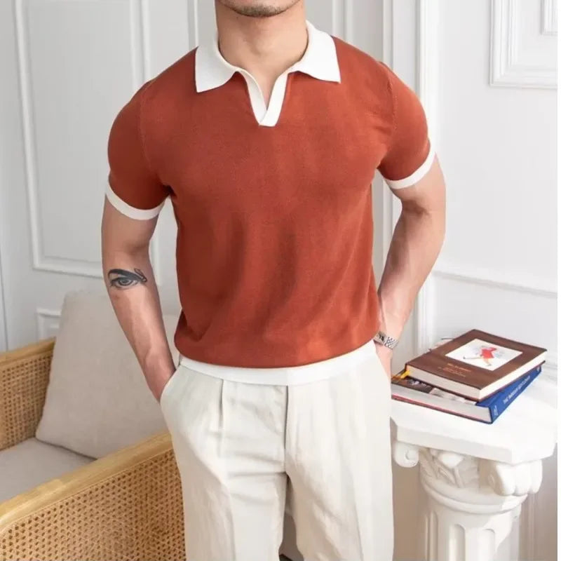 Fashion New Men's Elegant Knitted Polo Shirts Casual Versatile Lapel Tees Summer Breathable Loose Tops for Men Commuter Clothes