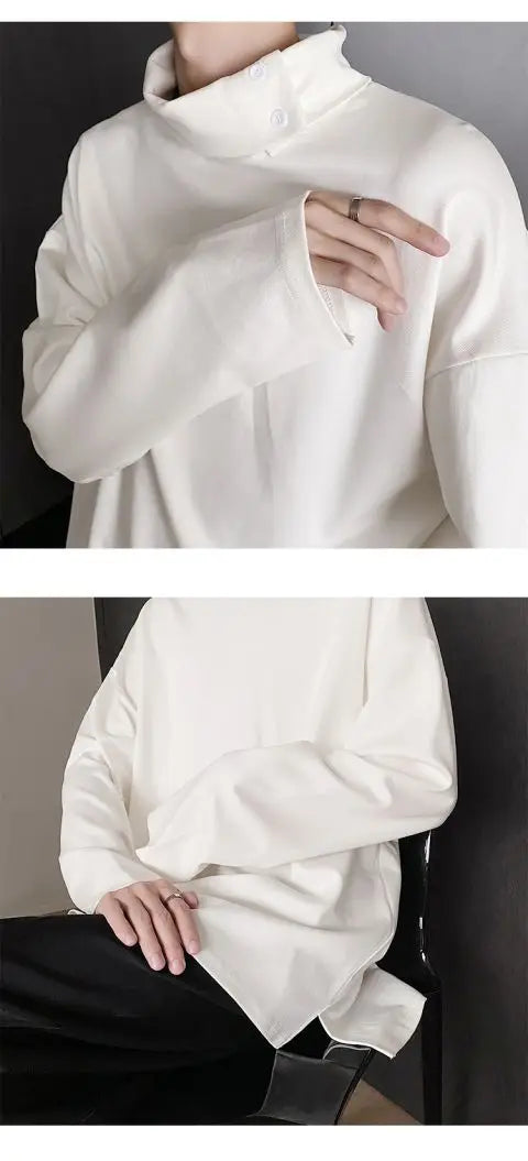 Fashion Style Spring Autumn New Men's Japanese Simple Sweatshirt Loose Personality Half Turtleneck Bottoming Shirt Male Clothes