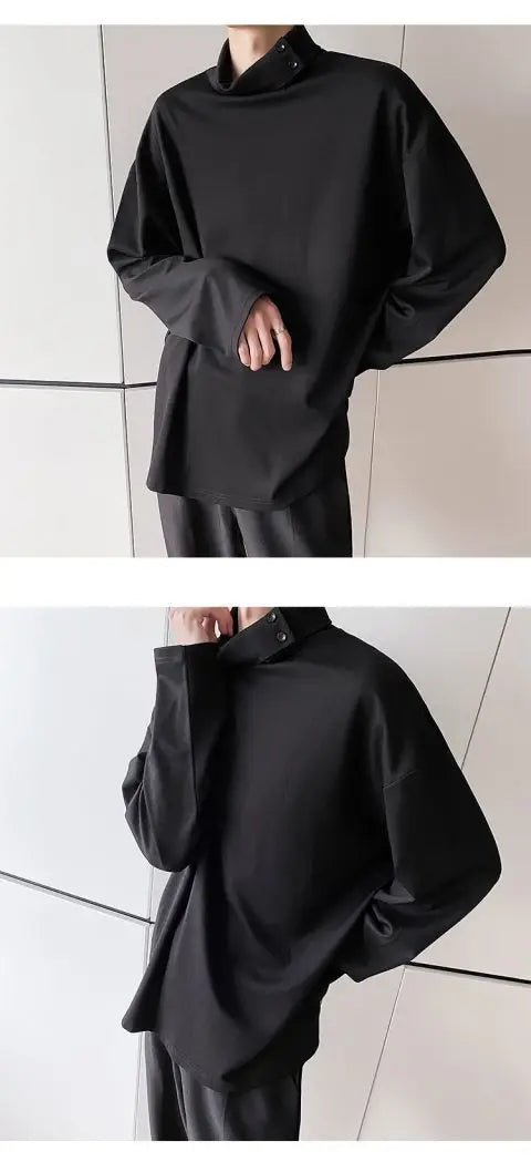 Fashion Style Spring Autumn New Men's Japanese Simple Sweatshirt Loose Personality Half Turtleneck Bottoming Shirt Male Clothes