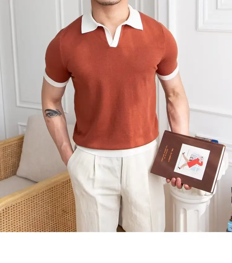 Fashion New Men's Elegant Knitted Polo Shirts Casual Versatile Lapel Tees Summer Breathable Loose Tops for Men Commuter Clothes
