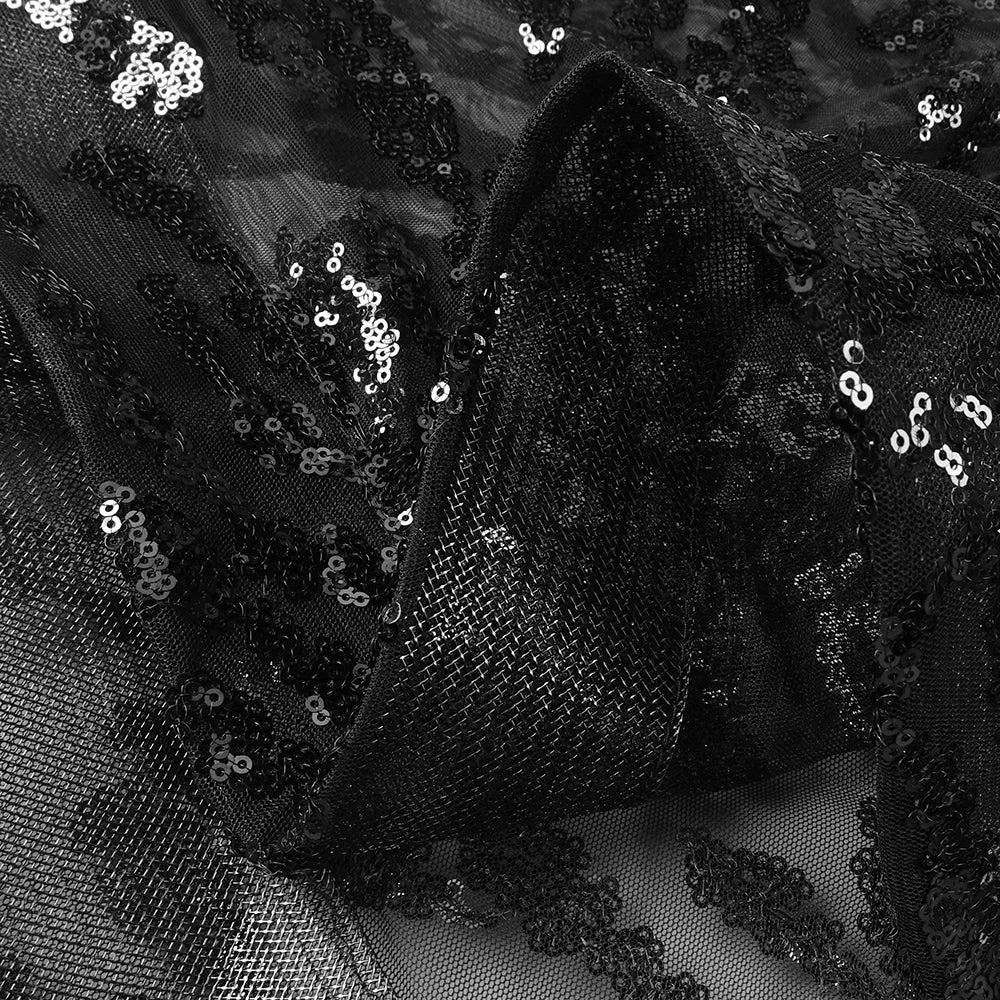 Sexy Deep V Sequin Sheer Evening Dress – Black Sparkle Formal Evening Banquet Gown with Plunging Neckline