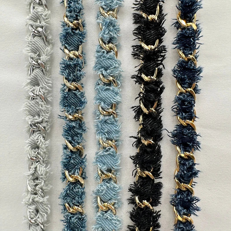 90cm Denim Woven Chains Straps For DIY Shoe Bag Clothing Decoration Craft Supplies Denim Metal Braided Trim Sewing Accessories