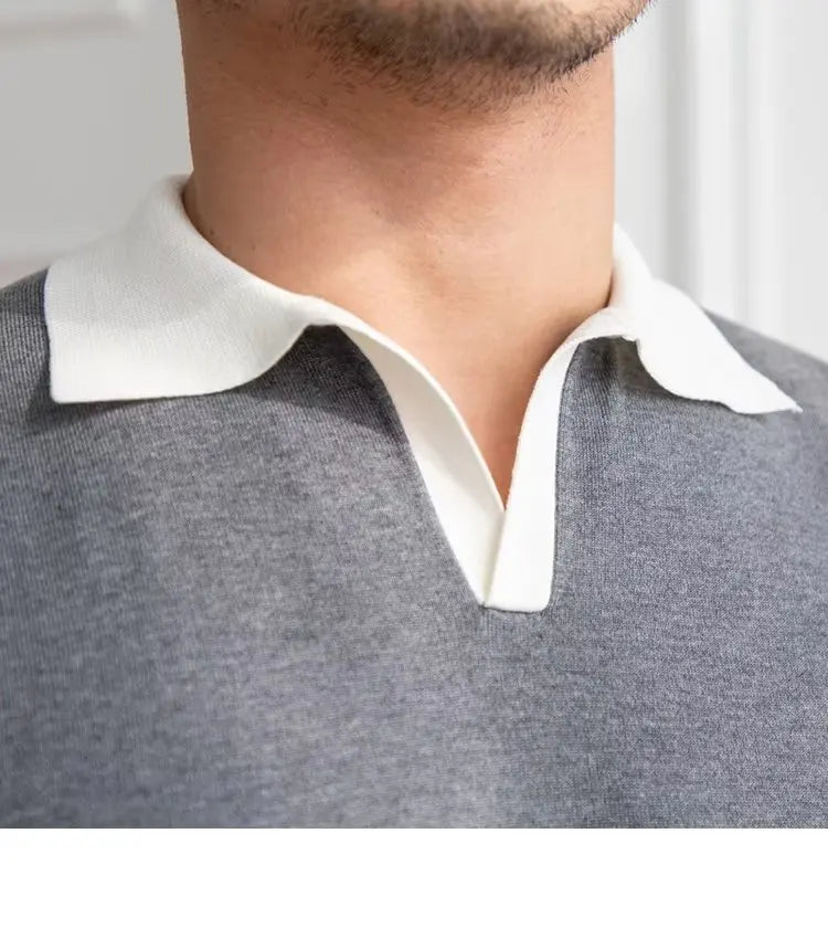 Fashion New Men's Elegant Knitted Polo Shirts Casual Versatile Lapel Tees Summer Breathable Loose Tops for Men Commuter Clothes