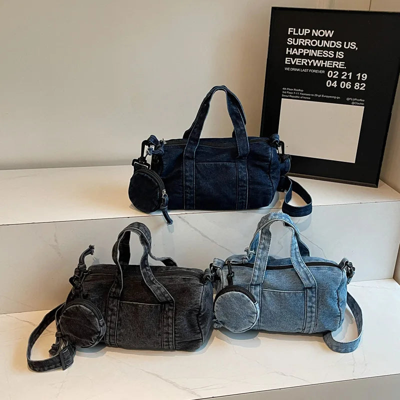 Denim Vintage Messenger Bag for Women Jeans Tote Handbag Fashion Crossbody Shoulder Bag Large Capacity Causal Ladies Satchel Bag