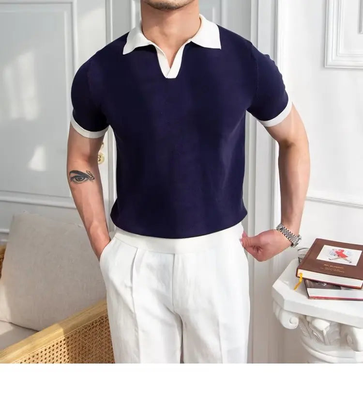 Fashion New Men's Elegant Knitted Polo Shirts Casual Versatile Lapel Tees Summer Breathable Loose Tops for Men Commuter Clothes