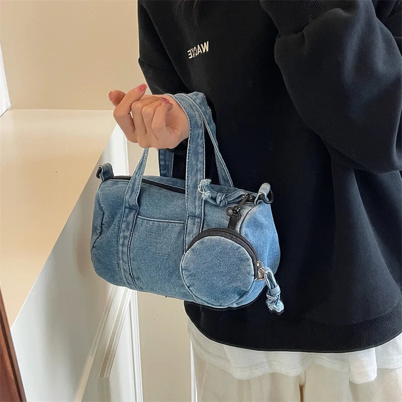 Denim Vintage Messenger Bag for Women Jeans Tote Handbag Fashion Crossbody Shoulder Bag Large Capacity Causal Ladies Satchel Bag