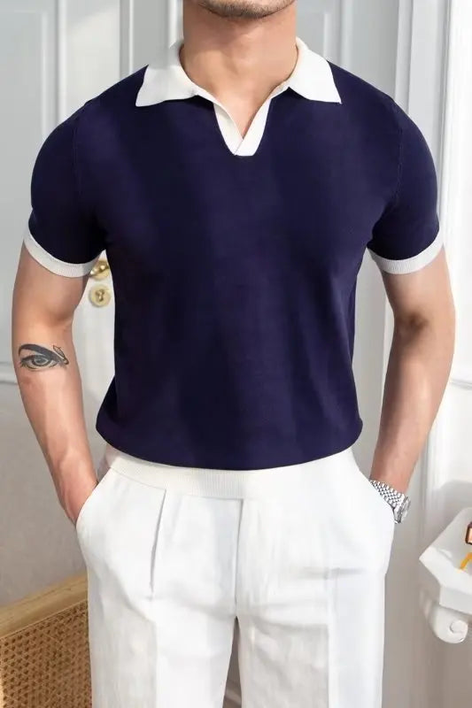Fashion New Men's Elegant Knitted Polo Shirts Casual Versatile Lapel Tees Summer Breathable Loose Tops for Men Commuter Clothes