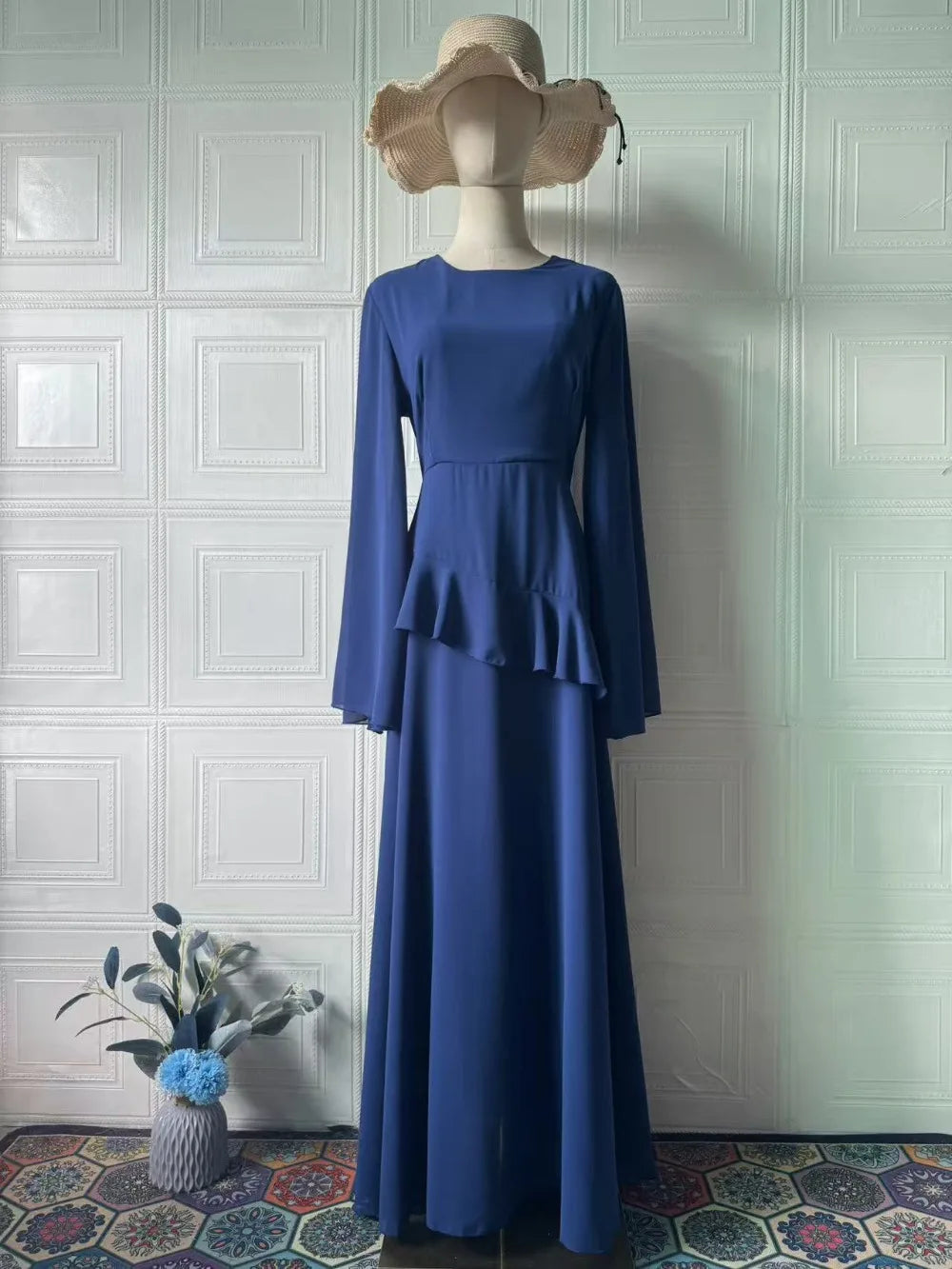 Maxi Dress Women Party Slim Fit Vestidos Round Collar Full Sleeve Tight Waist Elegant 2024 Autumn Female Elegant Long Dresses