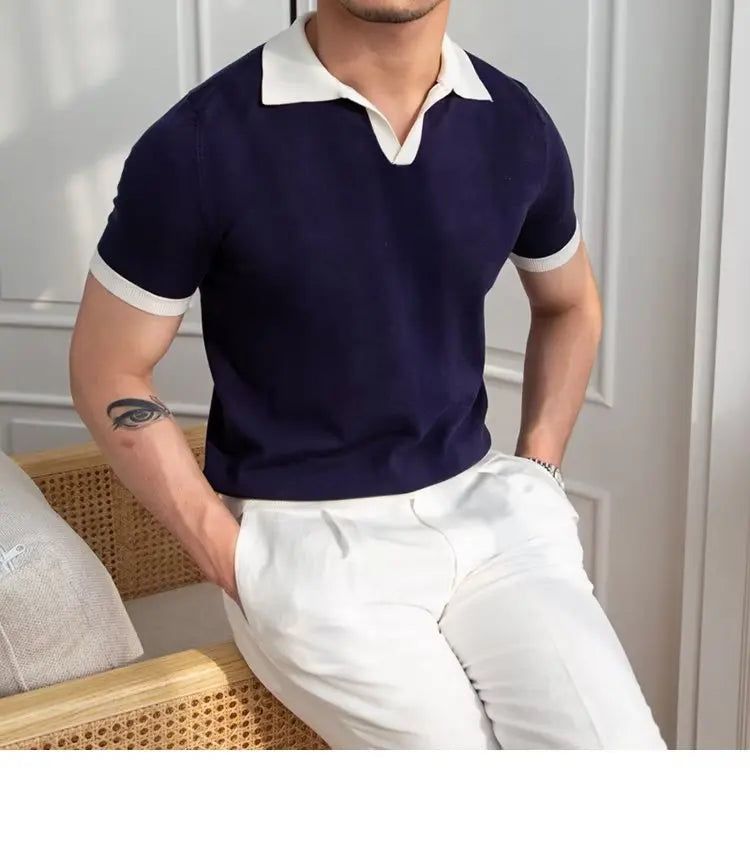 Fashion New Men's Elegant Knitted Polo Shirts Casual Versatile Lapel Tees Summer Breathable Loose Tops for Men Commuter Clothes