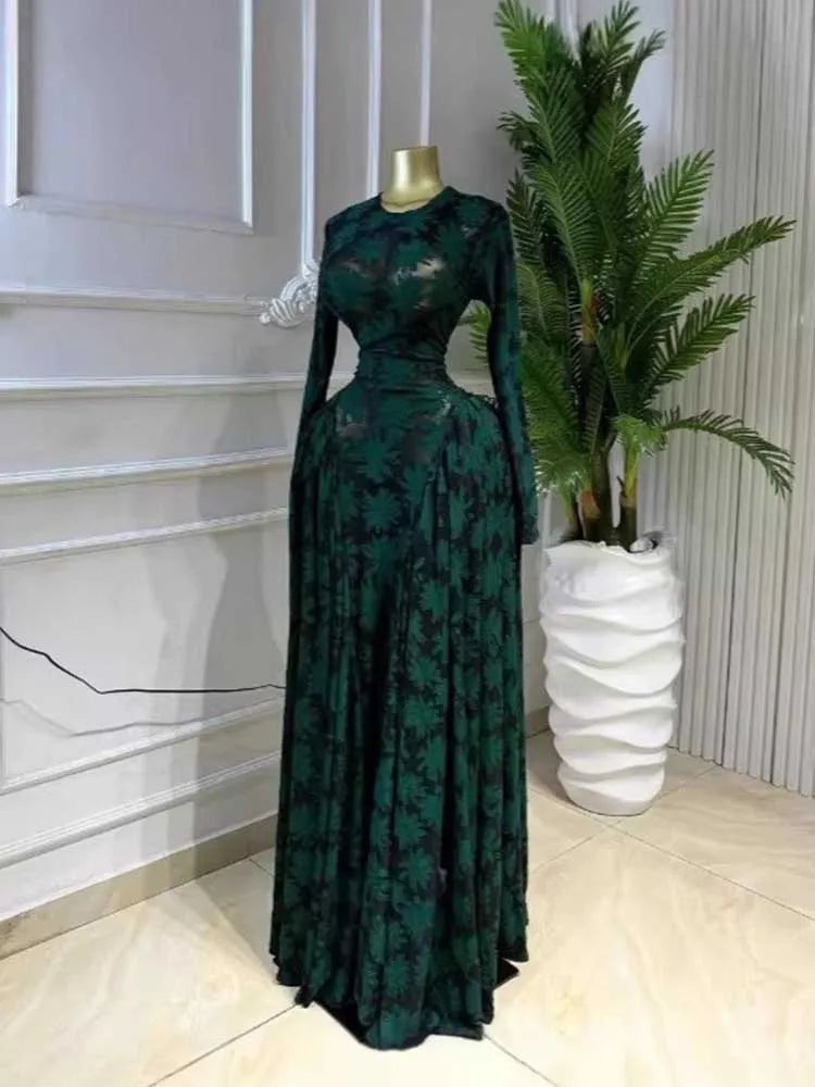 Maxi Dress Woman Long Sleeve Spring High Waist Slimming Dress with Lingerie Thin Strap Dress Sexy Evening Dresses Woman Elegant