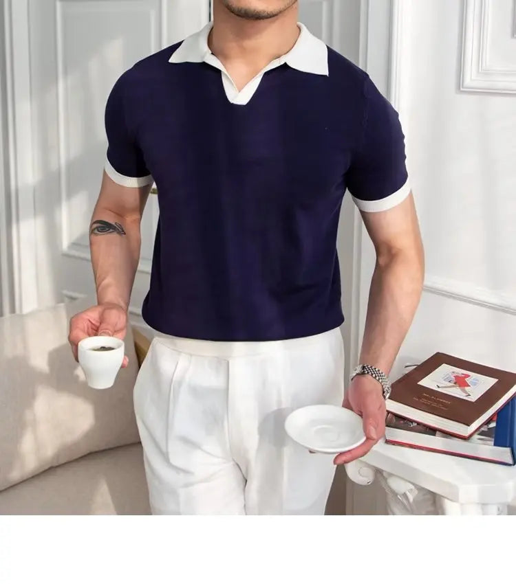 Fashion New Men's Elegant Knitted Polo Shirts Casual Versatile Lapel Tees Summer Breathable Loose Tops for Men Commuter Clothes