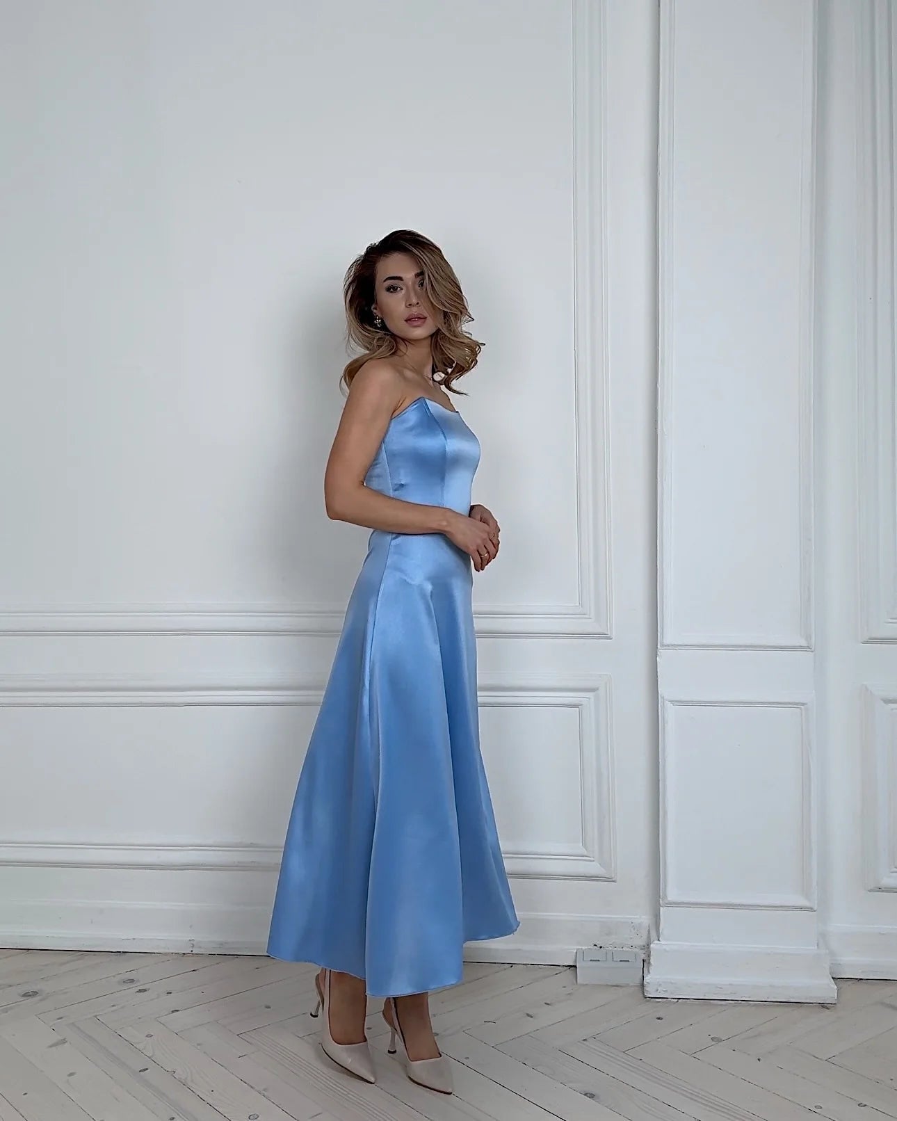 Charming Satin Maxi Dress for Women Elegant Taffeta Formal Evening Gown High Waist Strapless Long Prom Party Dress For Wedding