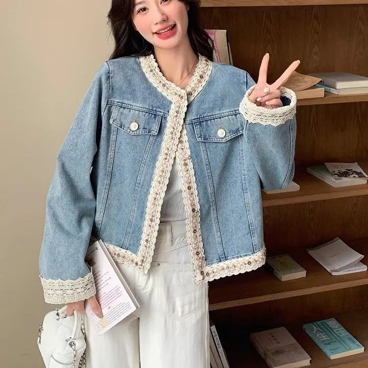 Denim Coat 2025 Spring/autumn Short Design Lace Women's Cardigan