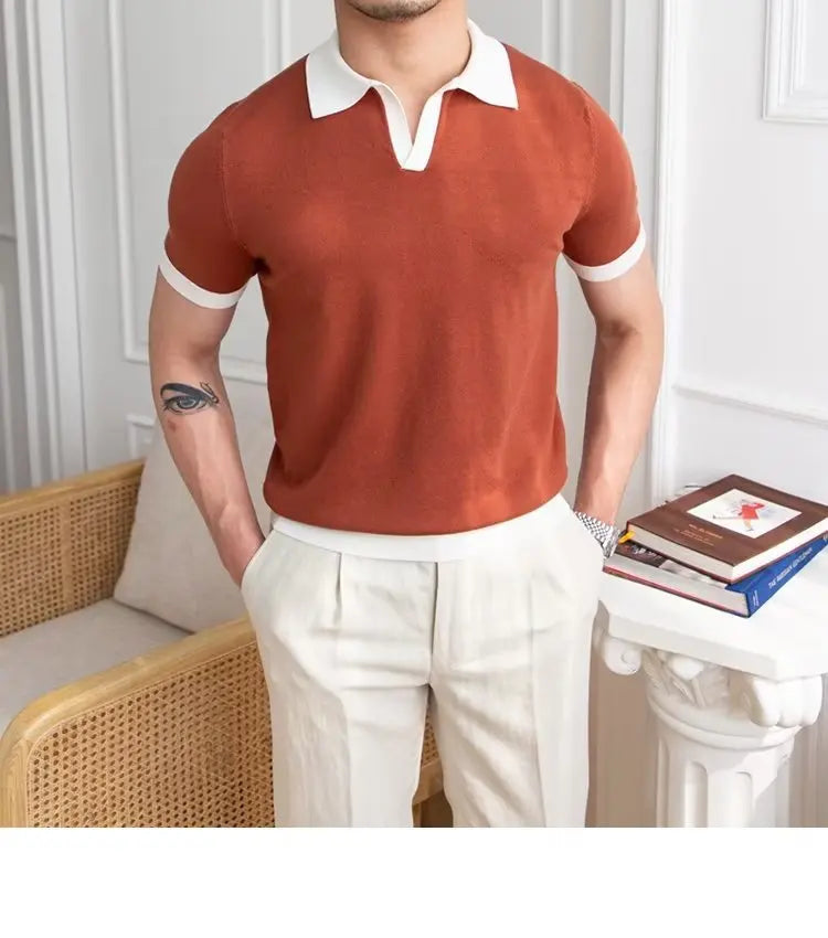 Fashion New Men's Elegant Knitted Polo Shirts Casual Versatile Lapel Tees Summer Breathable Loose Tops for Men Commuter Clothes