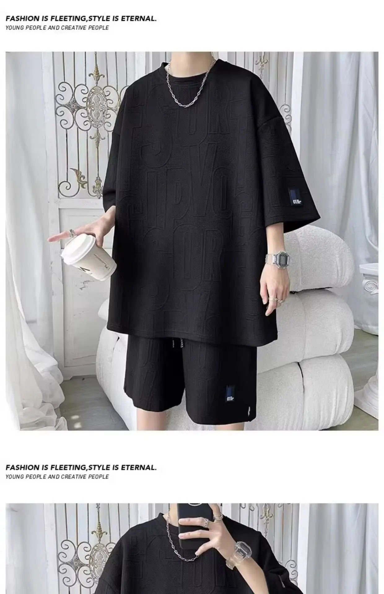 Fashion Suit Male Handsome Set With Loose Casual Sports Jacquard Short-sleeved Shorts Two-piece Set 2025 Spring And Summer