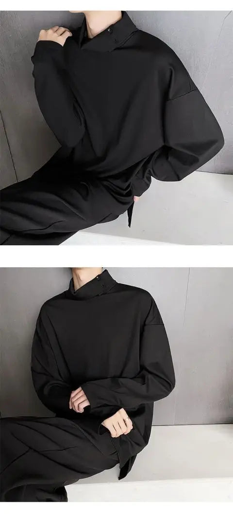 Fashion Style Spring Autumn New Men's Japanese Simple Sweatshirt Loose Personality Half Turtleneck Bottoming Shirt Male Clothes