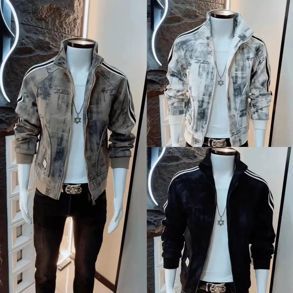 Fashionable Brand Jacket for Men's New Retro Pattern Casual Long-sleeved Jacket Niche Handsome
