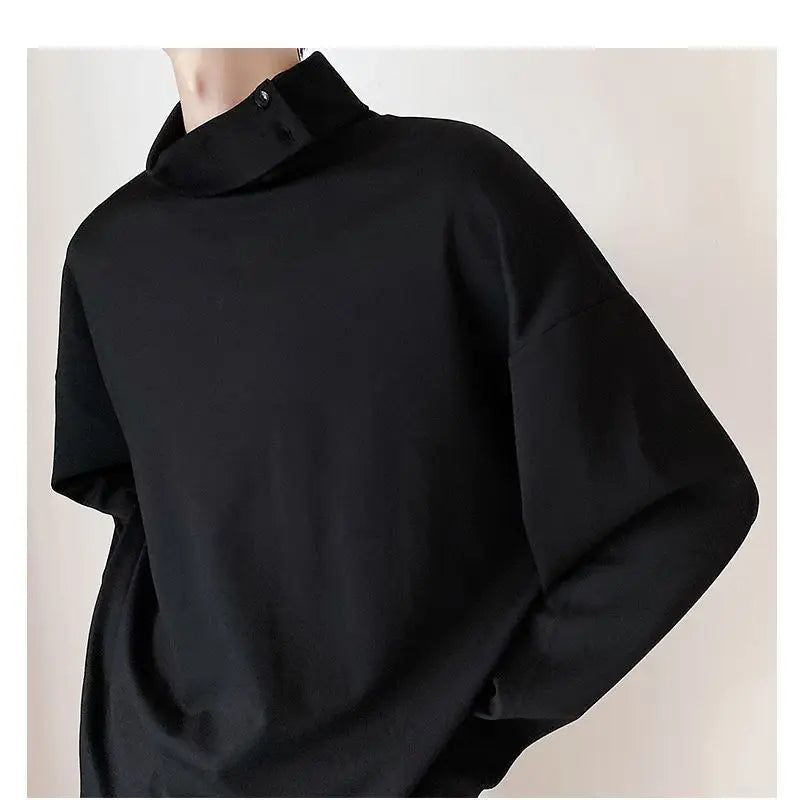 Fashion Style Spring Autumn New Men's Japanese Simple Sweatshirt Loose Personality Half Turtleneck Bottoming Shirt Male Clothes