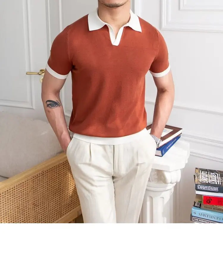 Fashion New Men's Elegant Knitted Polo Shirts Casual Versatile Lapel Tees Summer Breathable Loose Tops for Men Commuter Clothes