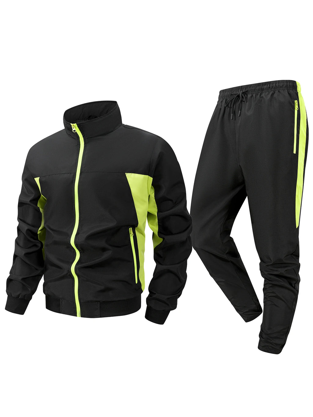 Men's Fashionable Word Print Sportswear Set Stand Collar Jacket And Sweatpants 2 Piece Set Casual Outdoor Fitness Hiking Apparel