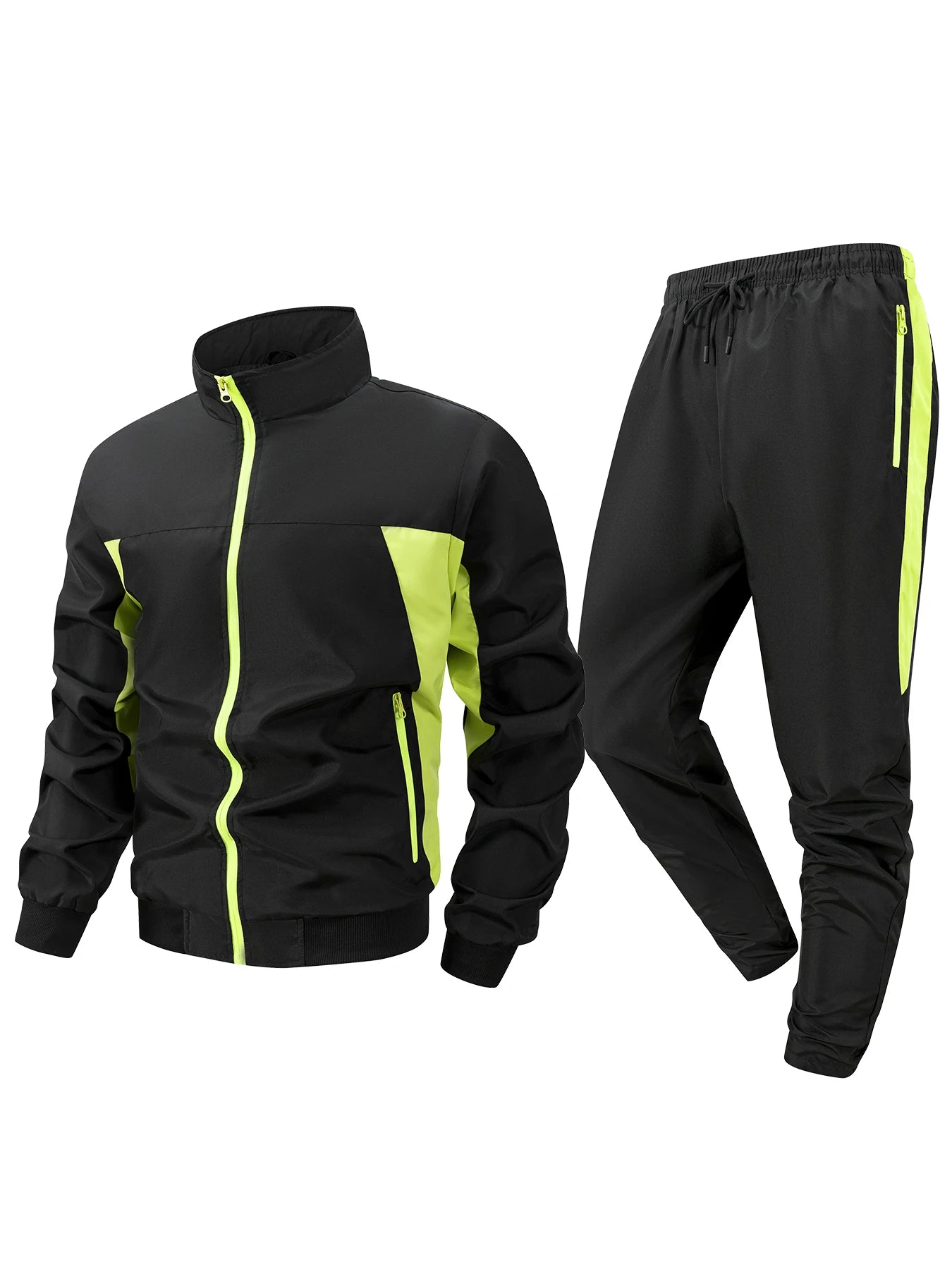 Men's Fashionable Word Print Sportswear Set Stand Collar Jacket And Sweatpants 2 Piece Set Casual Outdoor Fitness Hiking Apparel