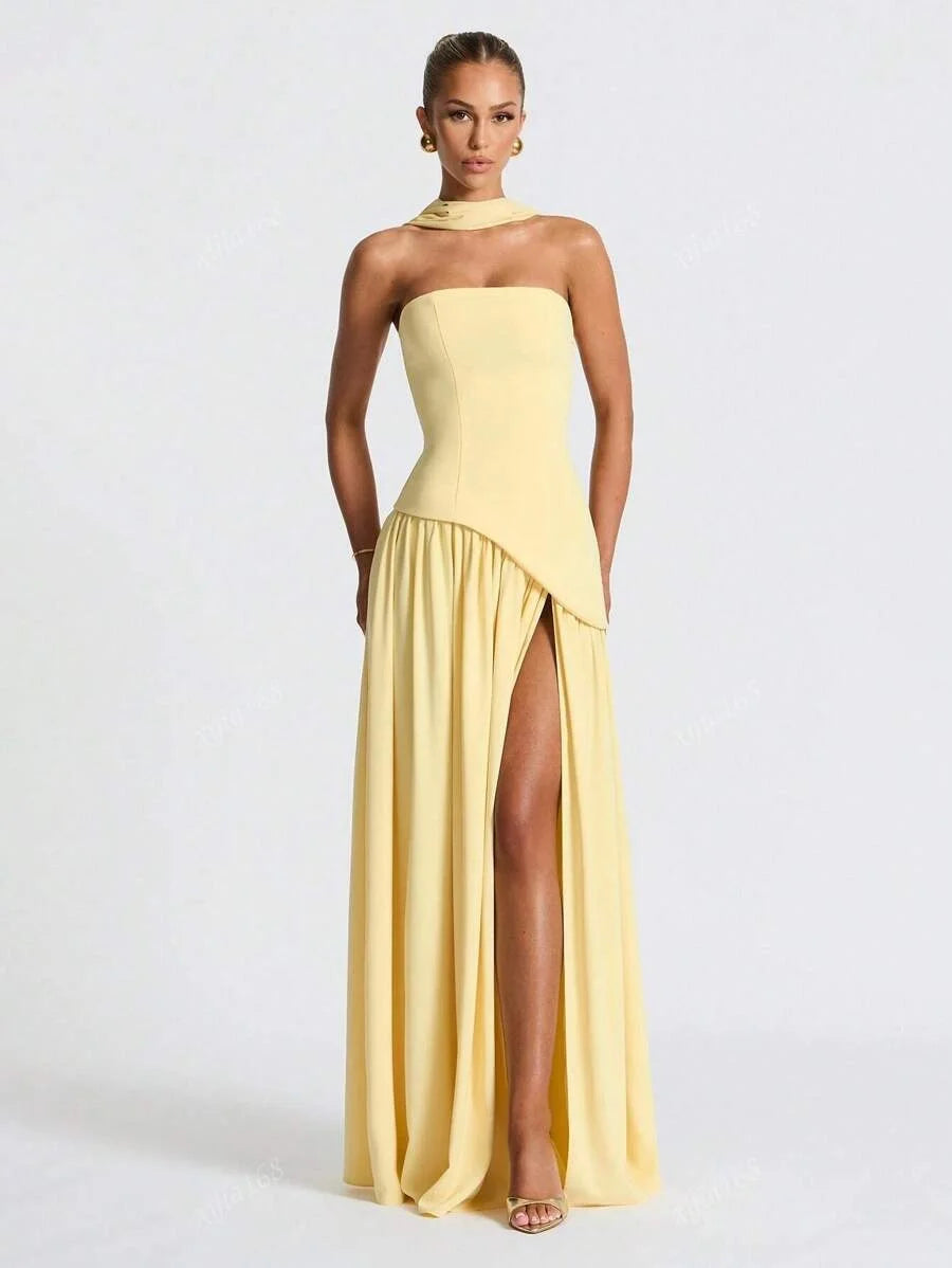 Elegant Sexy Evening Dresses Taffeat for Floor-Length Strapless Sleeveless Wedding Party Ribbon Robe De Soirée Customized