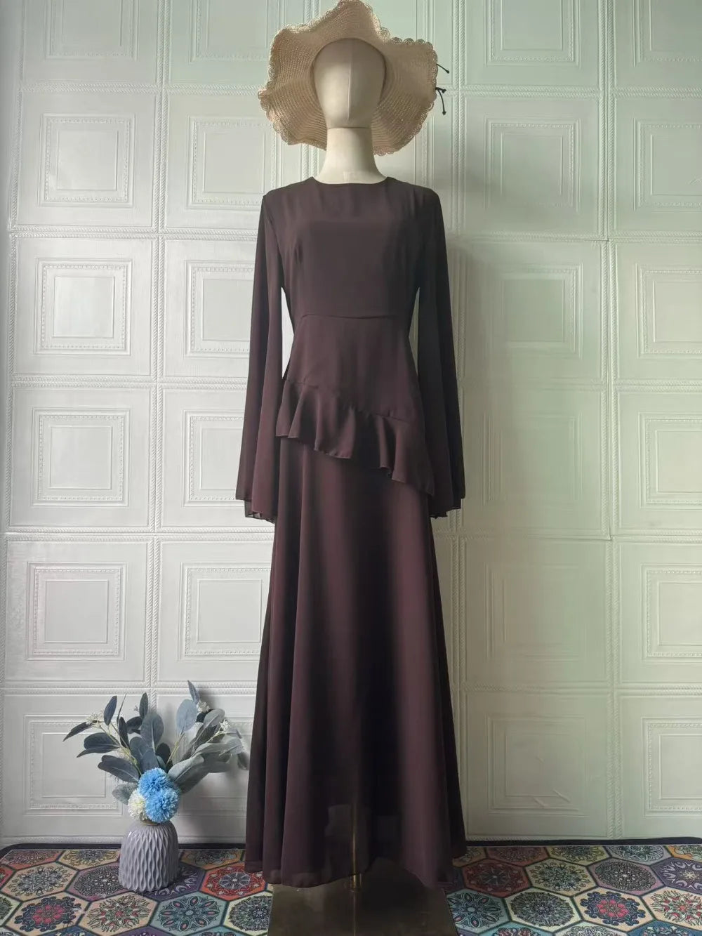 Maxi Dress Women Party Slim Fit Vestidos Round Collar Full Sleeve Tight Waist Elegant 2024 Autumn Female Elegant Long Dresses
