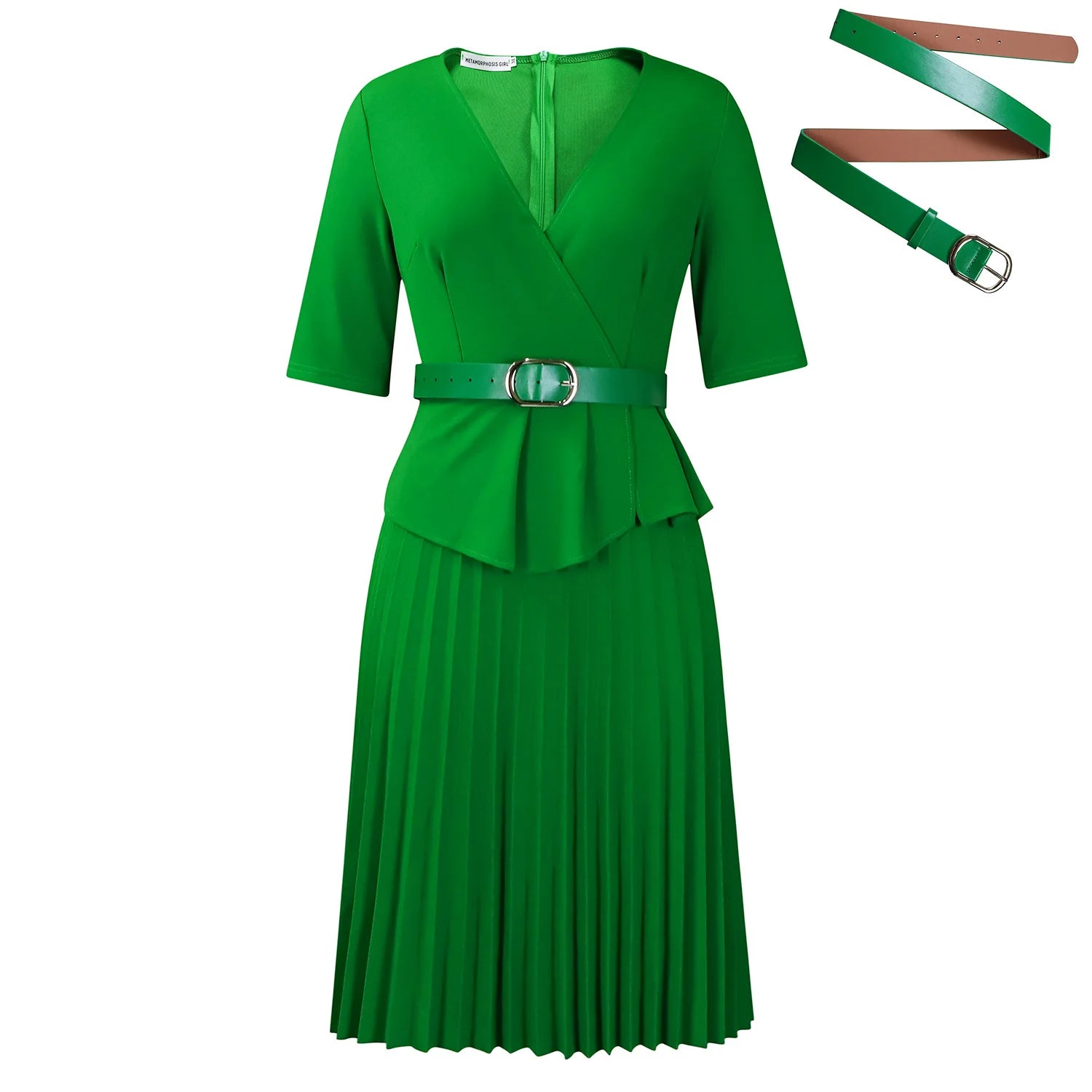 Elegant Church Dresses for Women V Neck Peplum Pleated Waist Belt Female Half Sleeves Classy Modest African Summer Fashion Gowns