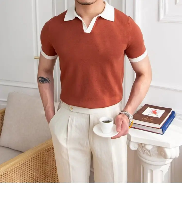 Fashion New Men's Elegant Knitted Polo Shirts Casual Versatile Lapel Tees Summer Breathable Loose Tops for Men Commuter Clothes
