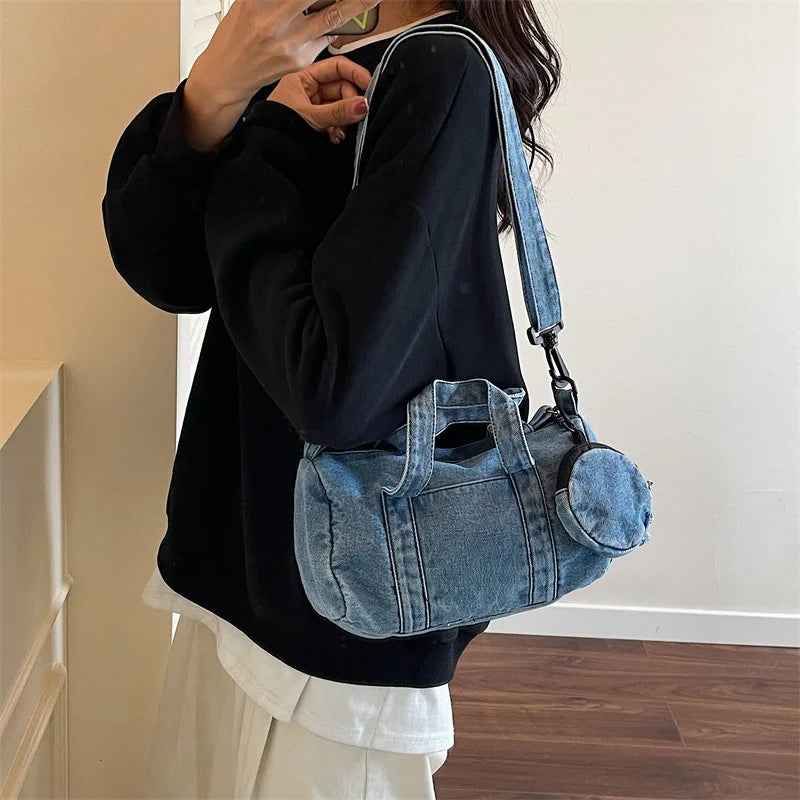 Denim Vintage Messenger Bag for Women Jeans Tote Handbag Fashion Crossbody Shoulder Bag Large Capacity Causal Ladies Satchel Bag