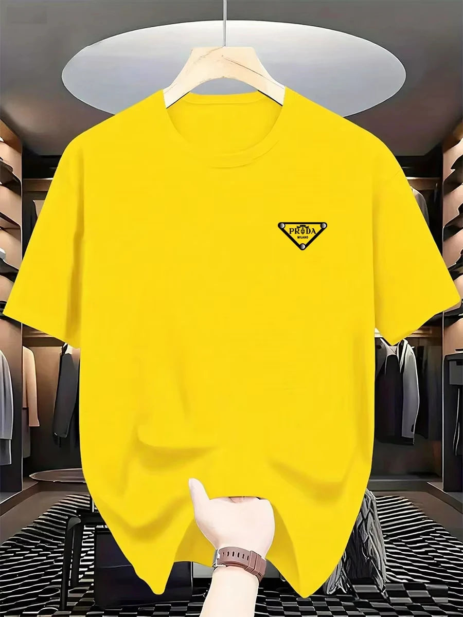 2026 New men's Milan fashion trend international brand printed T-shirt, pure cotton round neck, casual urban luxury high-endY2K