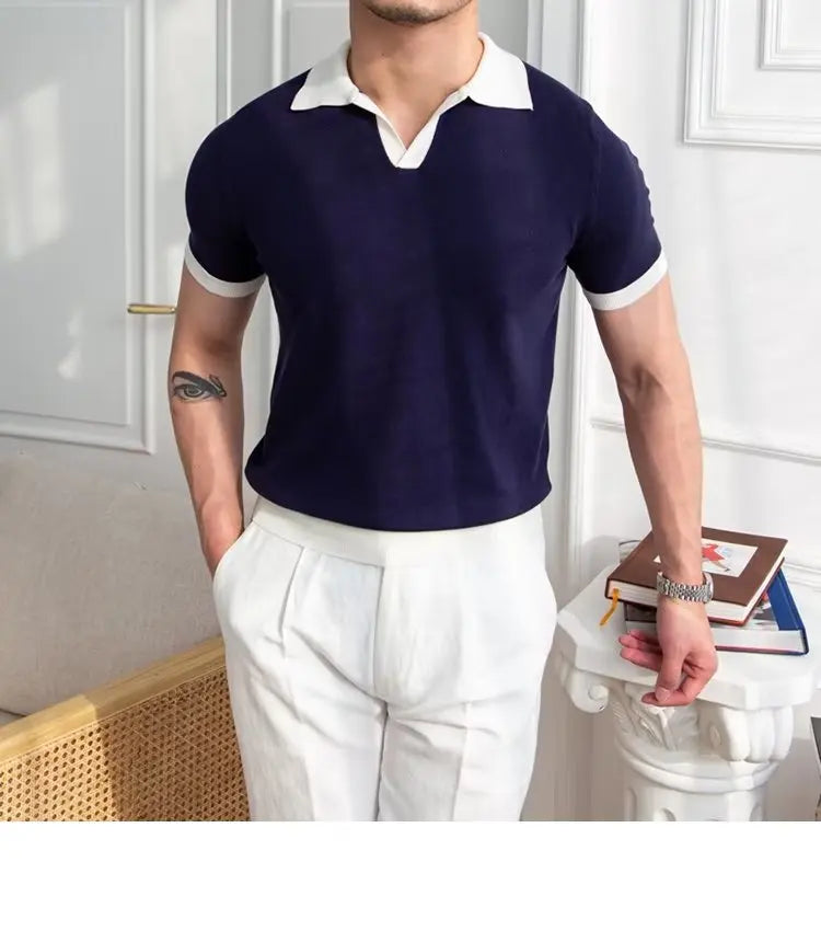Fashion New Men's Elegant Knitted Polo Shirts Casual Versatile Lapel Tees Summer Breathable Loose Tops for Men Commuter Clothes