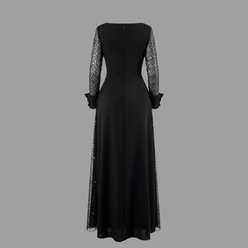 Evening Prom Maxi Dresses for Women Summer Autumn 2025 Square-neck See-through Long Sleeve Banquet Cocktail Party Ladies Dress