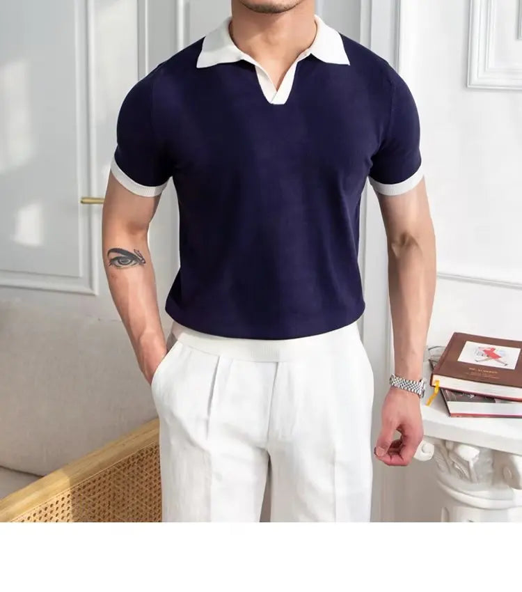 Fashion New Men's Elegant Knitted Polo Shirts Casual Versatile Lapel Tees Summer Breathable Loose Tops for Men Commuter Clothes