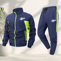 Men's Fashionable Word Print Sportswear Set Stand Collar Jacket And Sweatpants 2 Piece Set Casual Outdoor Fitness Hiking Apparel