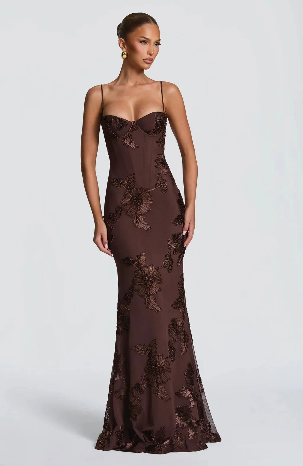 Elegant temperament flower evening dress female high-end banquet wearing sling dress slim French backless solid color dress