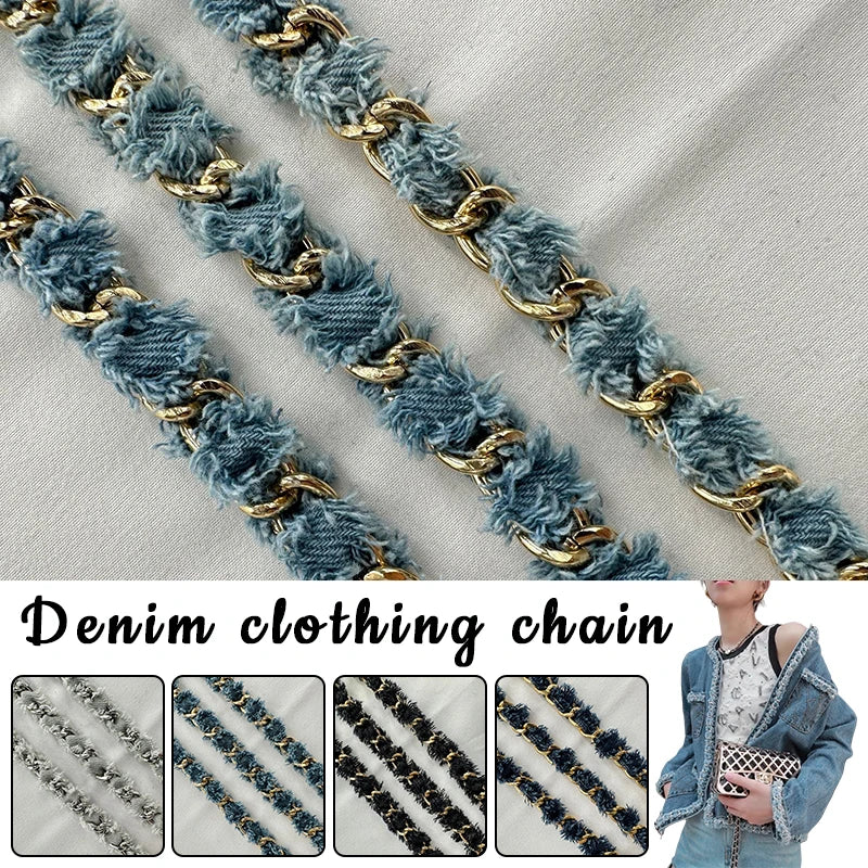 90cm Denim Woven Chains Straps For DIY Shoe Bag Clothing Decoration Craft Supplies Denim Metal Braided Trim Sewing Accessories