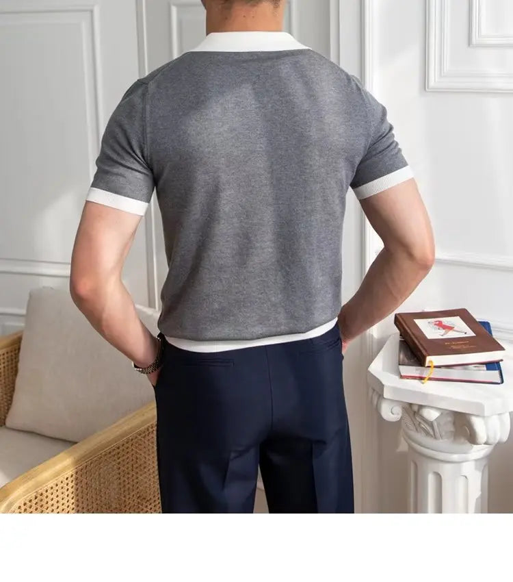 Fashion New Men's Elegant Knitted Polo Shirts Casual Versatile Lapel Tees Summer Breathable Loose Tops for Men Commuter Clothes