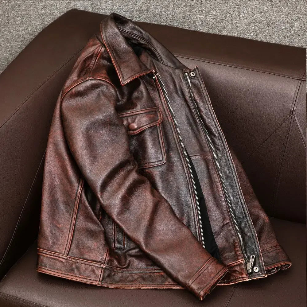 Europe and America Fashion Men Solid Color Simple Basic Casual Trendy Turn-down Collar Long Sleeve Faux Leather Coats Male Tops