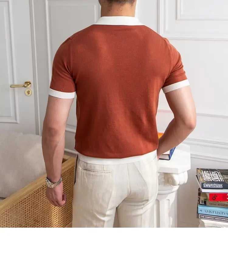 Fashion New Men's Elegant Knitted Polo Shirts Casual Versatile Lapel Tees Summer Breathable Loose Tops for Men Commuter Clothes