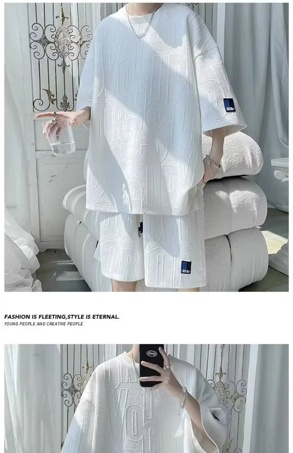 Fashion Suit Male Handsome Set With Loose Casual Sports Jacquard Short-sleeved Shorts Two-piece Set 2025 Spring And Summer