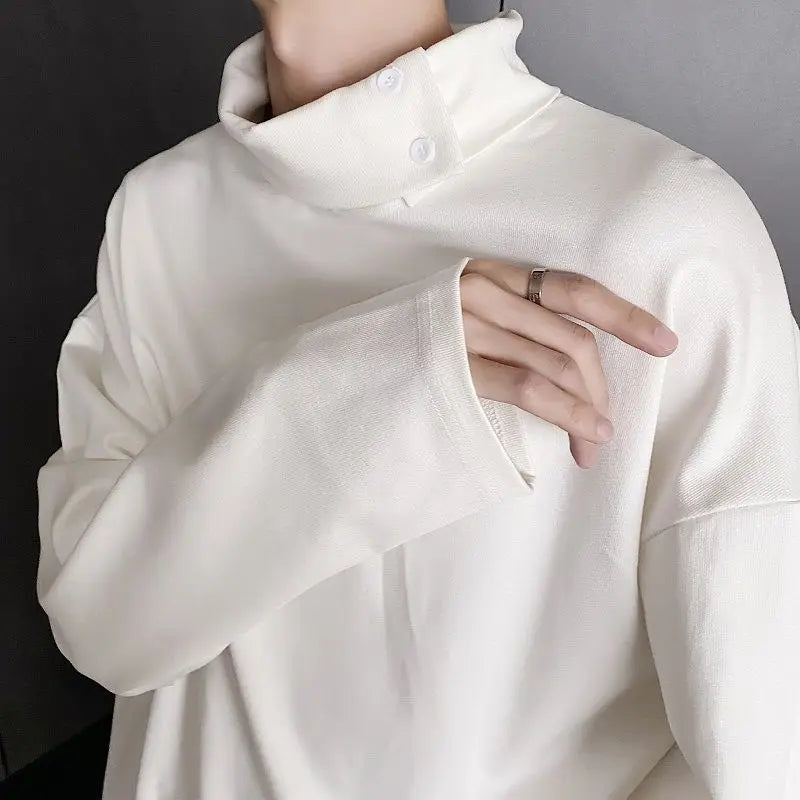 Fashion Style Spring Autumn New Men's Japanese Simple Sweatshirt Loose Personality Half Turtleneck Bottoming Shirt Male Clothes