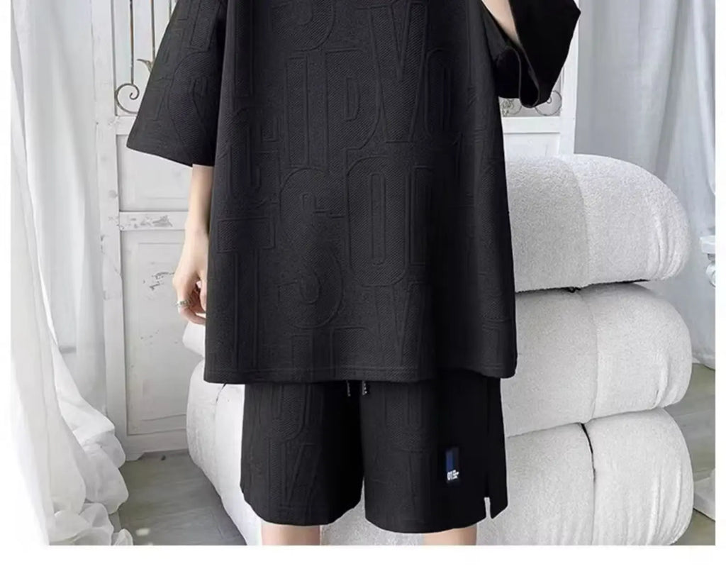Fashion Suit Male Handsome Set With Loose Casual Sports Jacquard Short-sleeved Shorts Two-piece Set 2025 Spring And Summer