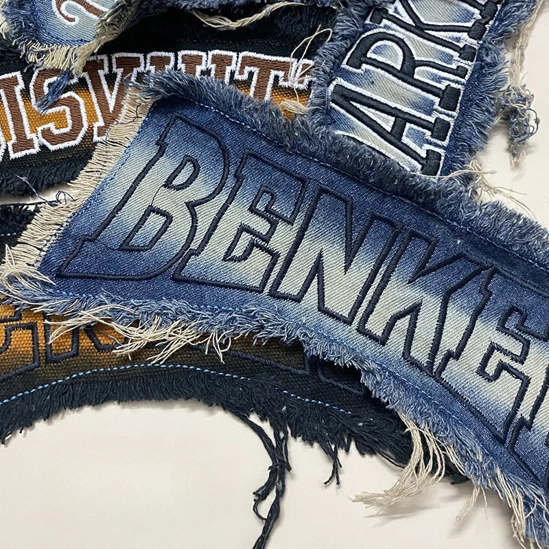 Punk Retro Denim Letter Patch Cool Embroidery Clothing Accessories Sewing Embroidered Patches Backpack Patches for Clothes Anime