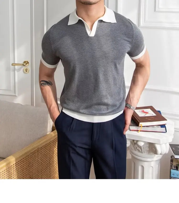Fashion New Men's Elegant Knitted Polo Shirts Casual Versatile Lapel Tees Summer Breathable Loose Tops for Men Commuter Clothes