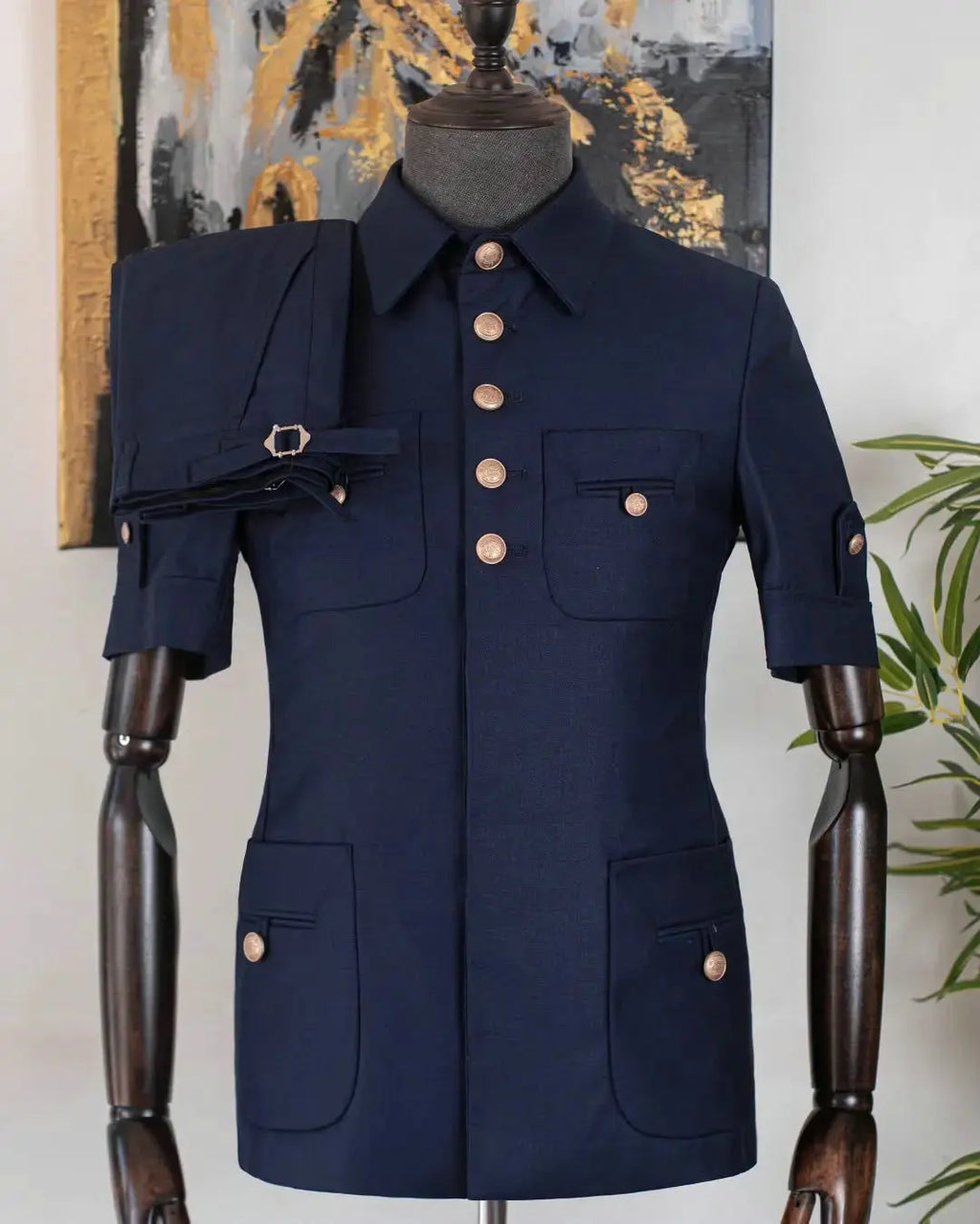 Fashion Single Breasted Men Suits 2 Pieces Navy Blue Short Sleeves Summer Business Casual Outfits Fomal Wedding Party Tuxedos