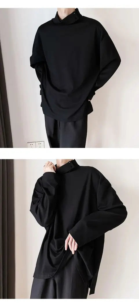 Fashion Style Spring Autumn New Men's Japanese Simple Sweatshirt Loose Personality Half Turtleneck Bottoming Shirt Male Clothes